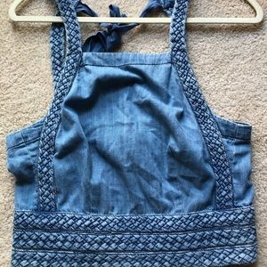 MAEVE/ANTHROPOLOGIE LINEN-DENIM CROP TOP SIZE 8